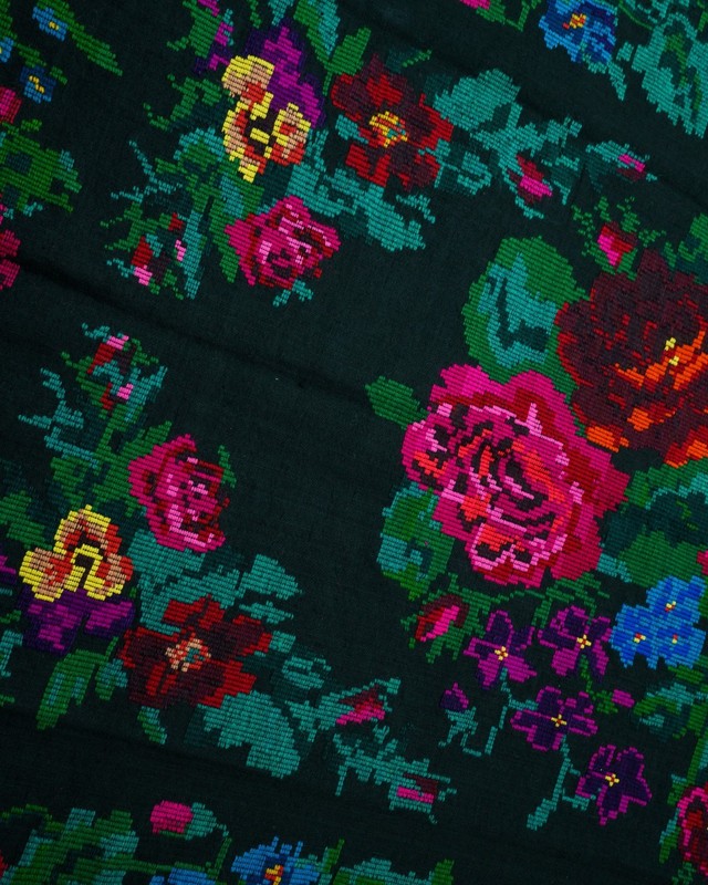 Vintage Romanian Maramures Scoarta Rug Handwoven 100% Wool Floral Dark 1960s 11x gallery