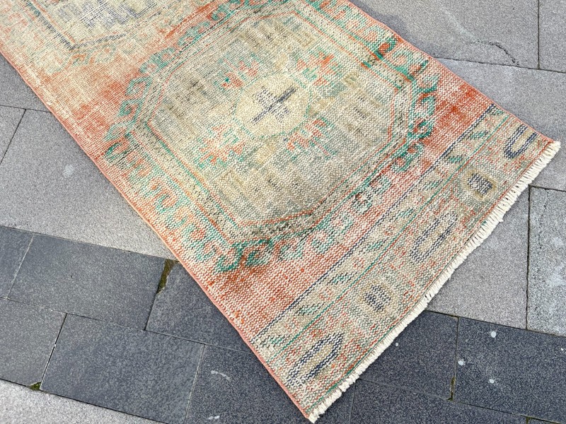 Vintage Oushak Runner 2.4x10.8 ft Antique Turkish Faded Pastel Hallway Rug gallery