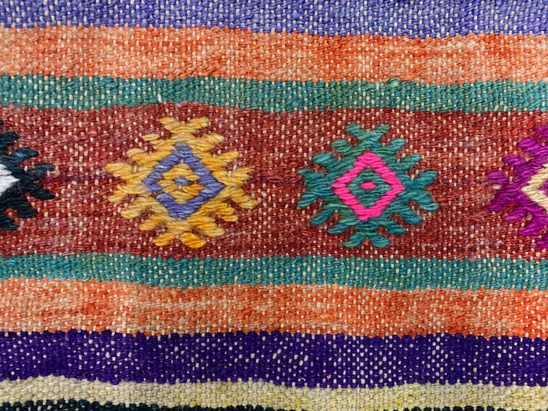 Colourful Vintage Turkish Kilim 318x138 cm Kelim Rug Wool Red Green Black Large gallery