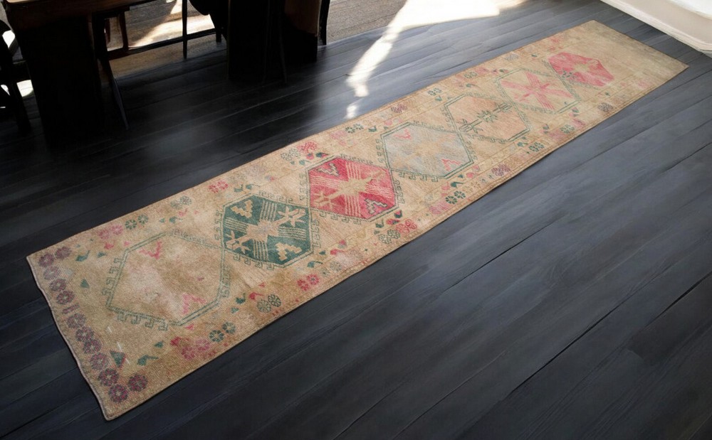 3x14 Runner Rug Hand Made Extra Long Hallway Rug Low Pile Runner 2.10x13.11 ft
