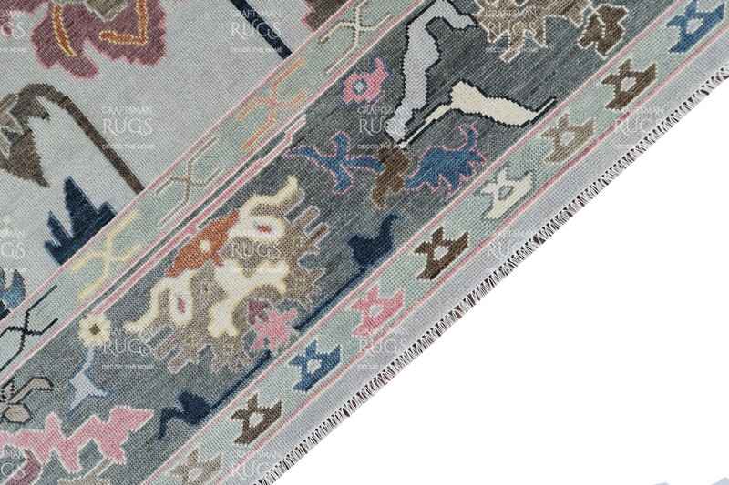 Modern Oushak-Style Rug – Light Gray Background with Rust & Navy Accents 8x10 ft gallery