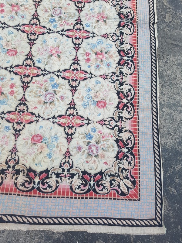 Vintage French Floral Needlepoint Handmade Multicolor Rug Wool Carpet 270x176 cm gallery