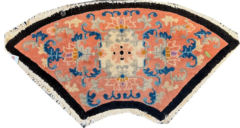 A Fabulous Antique Half Moon Shape Black Ground Entry Art Deco Chinese Rug gallery
