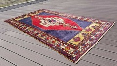 Stunning Antique 1900-1939s Natural Dye Wool Pile Tribal Area Rug 5x7ft
