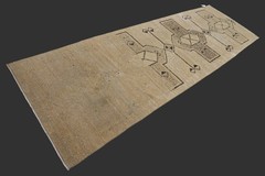 Vintage 3×11 Turkish Oushak Runner Rug Handmade Anatolian Boho Kilim BEIGE