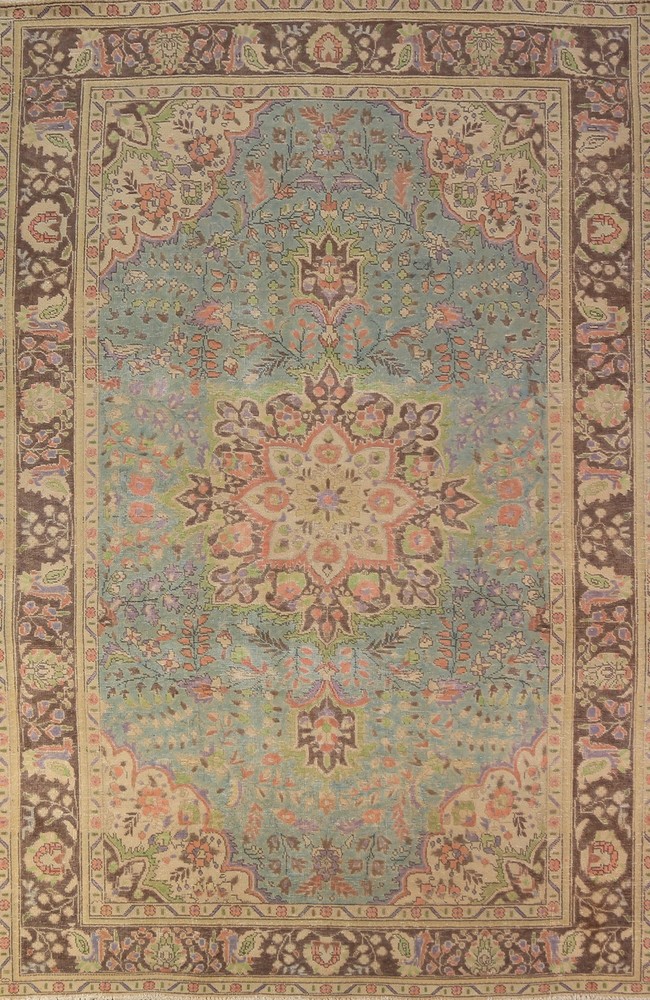 Vintage Blue Traditional Area Rug 7x10 Over-dyed Handmade Wool for Living Room