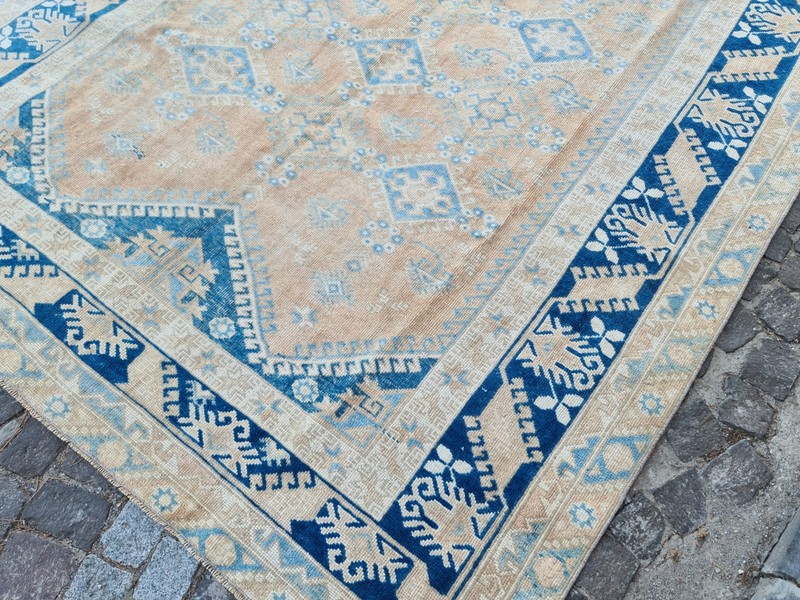6.3x9.1 ft Vintage Blue Turkish Rug – Handmade Wool Area Carpet – Boho Decor gallery