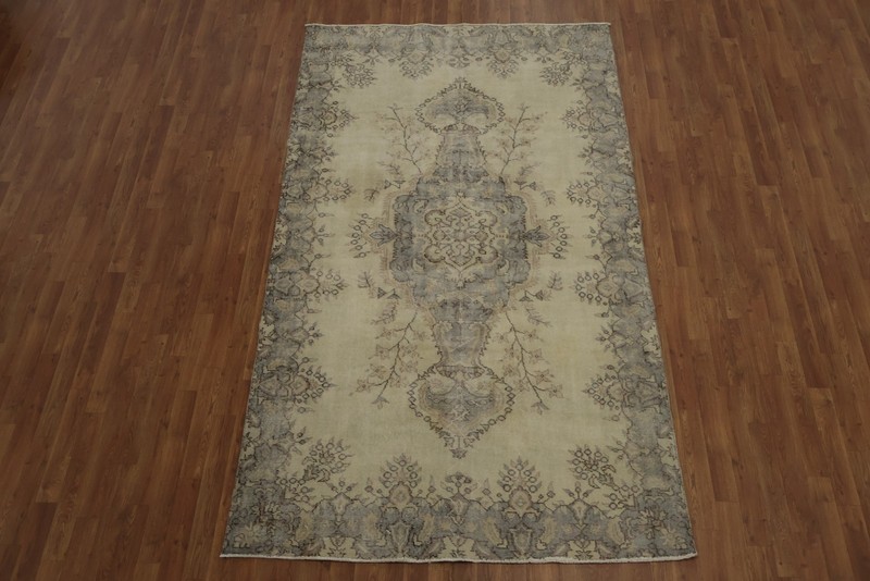 Exquisite Vintage Ivory Rug Intricate Distressed Medallion Design 5x9 Carpet gallery