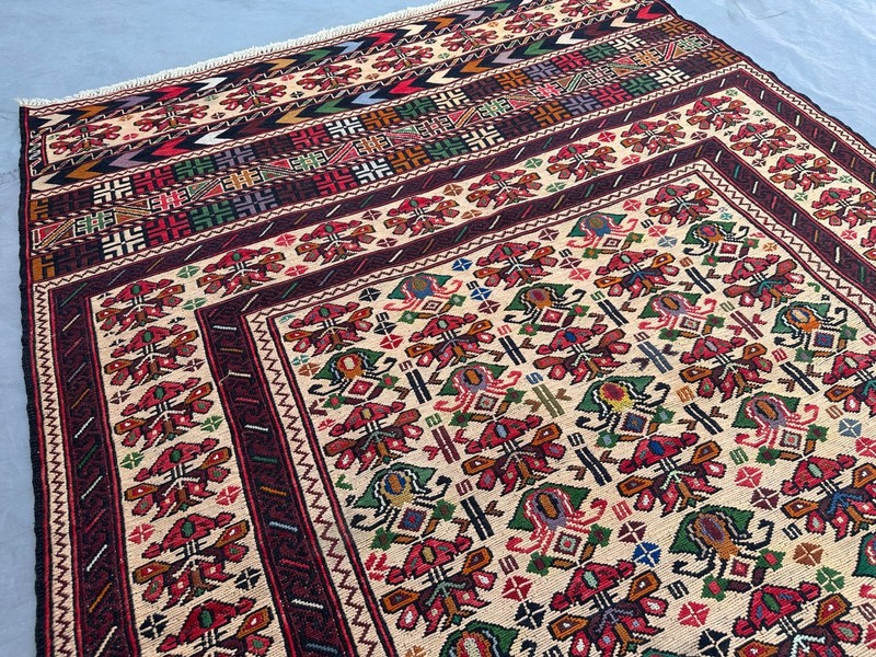 3'9x6'1 ft Vintage Hand Woven Sumak Kilim Rug Wool Tribal Geometric Afghan Rug gallery