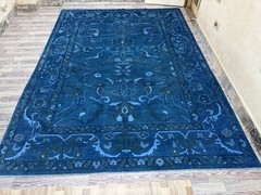 Blue Turkish 9x12ft Vintage Hand Knotted Wool Rug Room Size Nomadic Asian Carpet