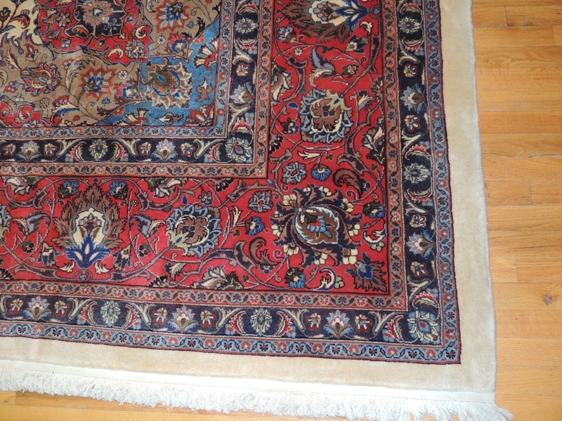 13x19 Oversize Antique Mashaad Oriental Area Rug Ivory Red wool RARE size gallery