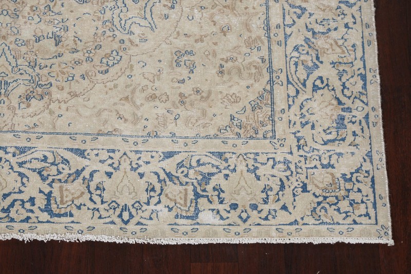 Vintage Distressed Wool Rug 7x9 Ft Handmade Beige Floral Oriental Area Rug gallery