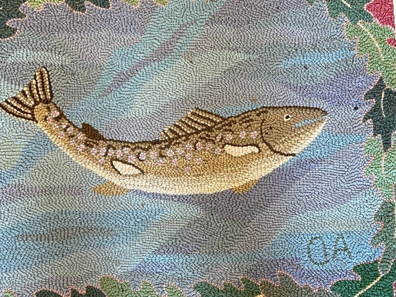 PRICE DROP! Vintage Hand Woven Wool Rug Fishing Motif gallery