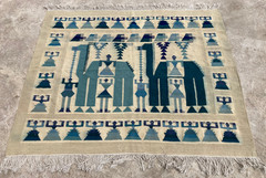 Vintage Handmade Traditional Tunisian Pictorial Wool Kilim Rug 146×123 cm