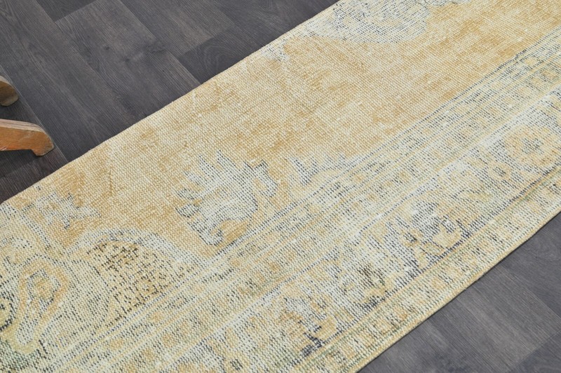 Vintage Turkish Runner Rug 2x8ft Wool Anatolian Handmade Hallway Oushak BEIGE gallery
