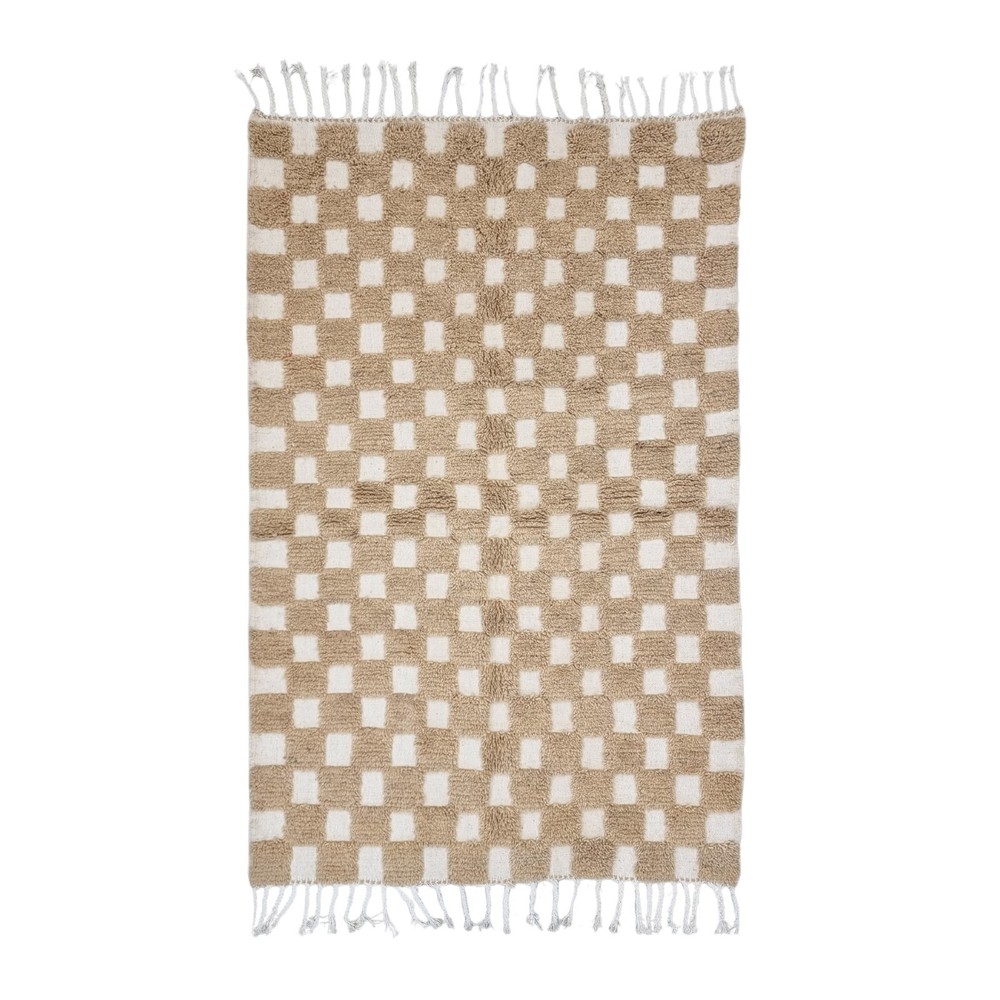 Moroccan Handmade Beni Ourain Rug4'9x7'6 Berber Checkered Beige & White Wool Rug