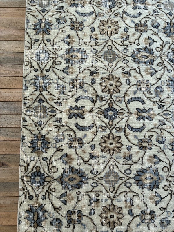 Vintage Turkish Rug 3x7 Cream Blue Beige Wool Hand Knotted Hallway Runner gallery