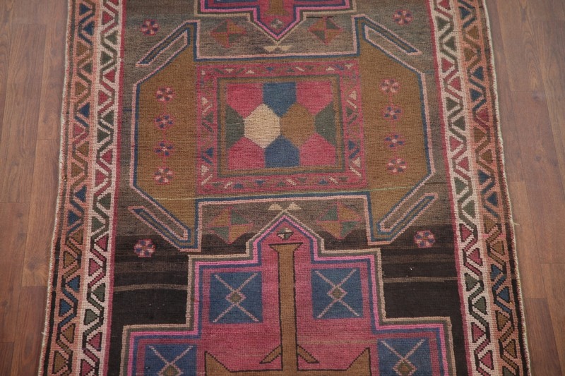 Vintage Handmade Wool Ardebil Runner Rug 4x13 Tribal Traditional Carpet gallery