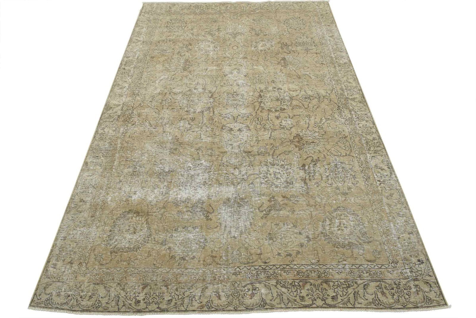 Tabrizi Rug 7'10'' x 11'5'' Beige Wool Vintage Distressed Hand-Knotted Carpet gallery