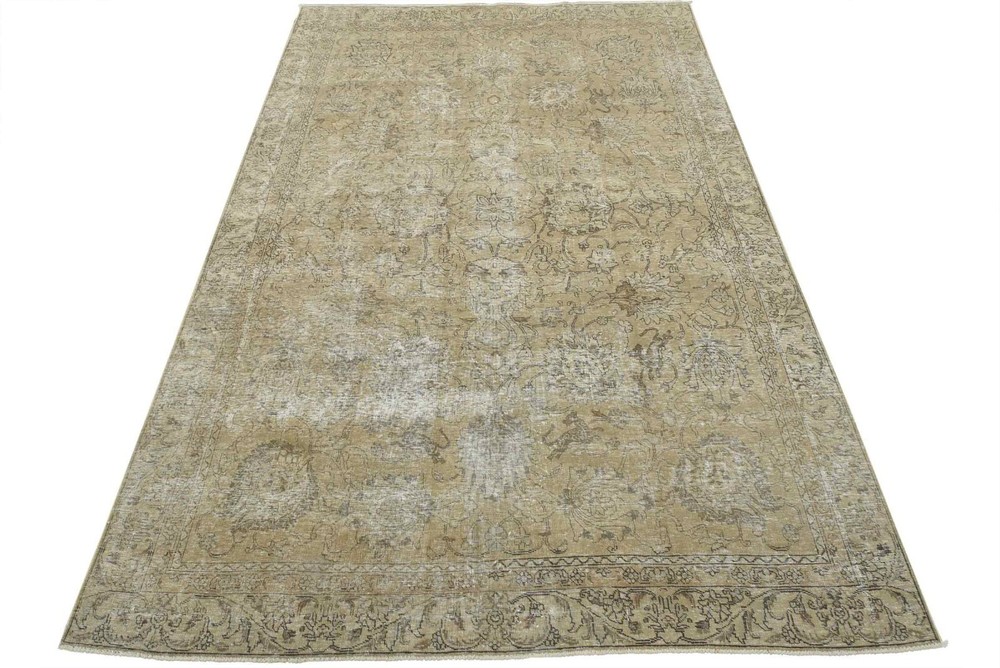 Tabrizi Rug 7'10'' x 11'5'' Beige Wool Vintage Distressed Hand-Knotted Carpet