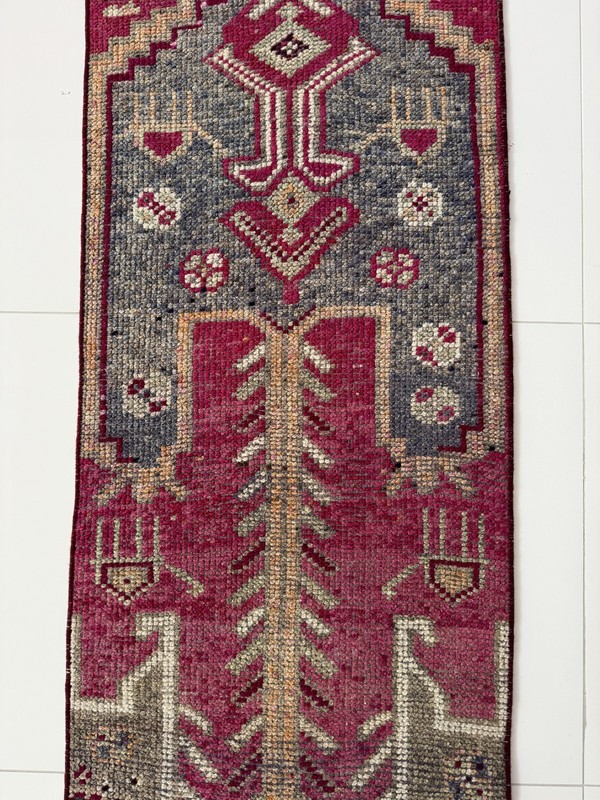 Vintage Handmade Oushak Runner, 2x9 Turkish Rug in Pink Gray Beige gallery