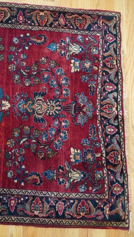 Antique Hand Knotted Wool Saroukk 3'3" x 5' Red Floral Oriental Rug gallery