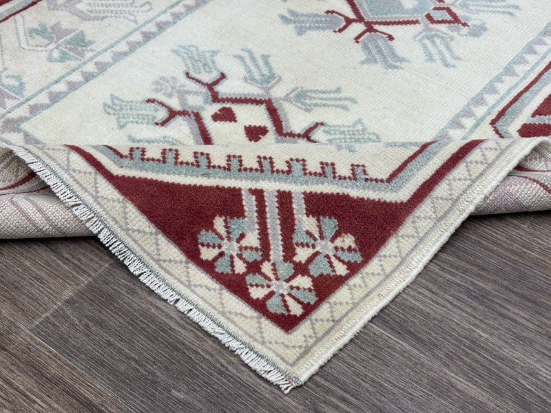 3x5 Vintage Neutral Turkish Rug, Hand-Knotted Antique Wool Rug, White Red Rug gallery