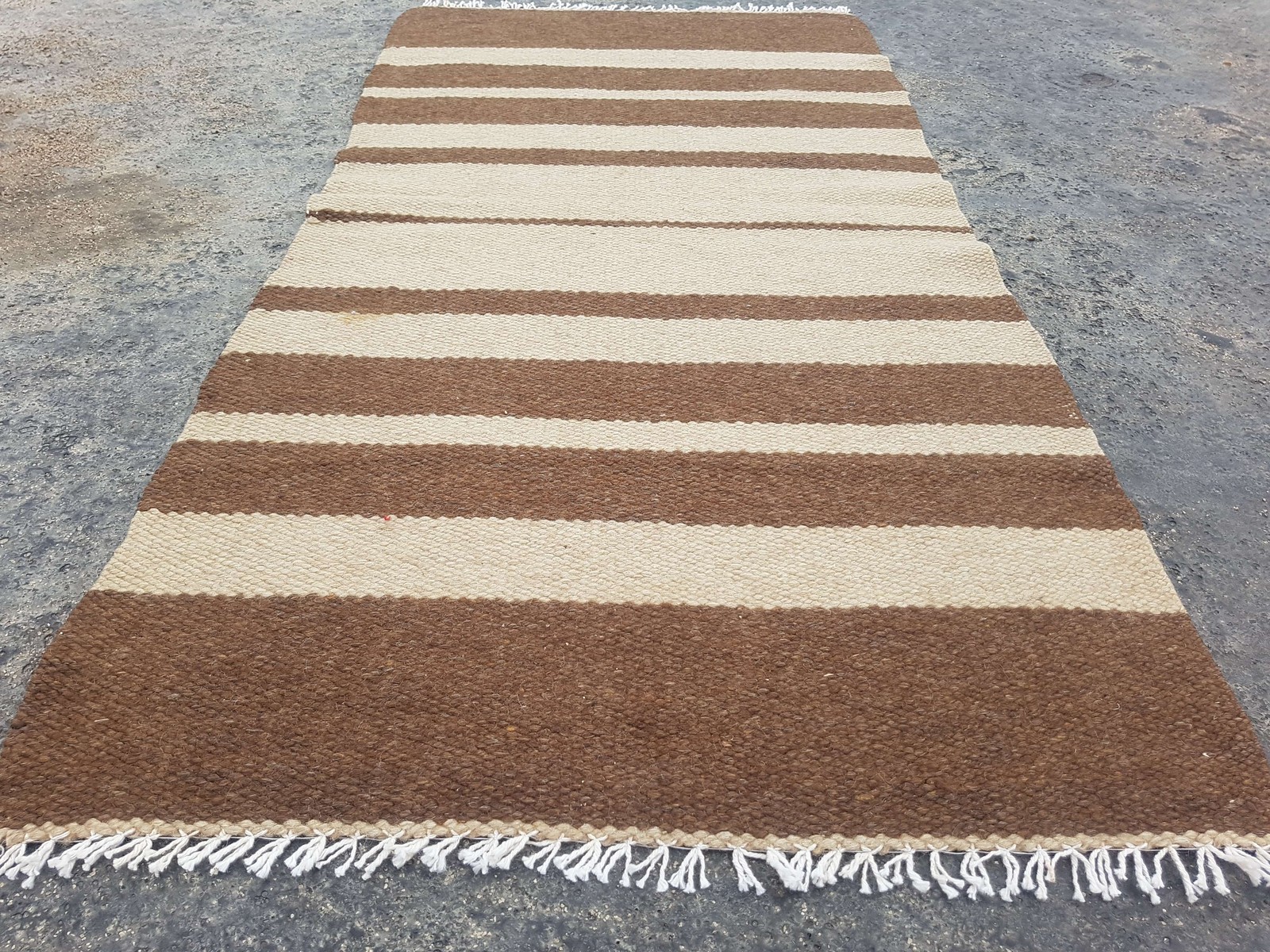 Vintage Handmade Traditional Geometric Brown Kilim Floor Rug Carpet 116x59cm gallery