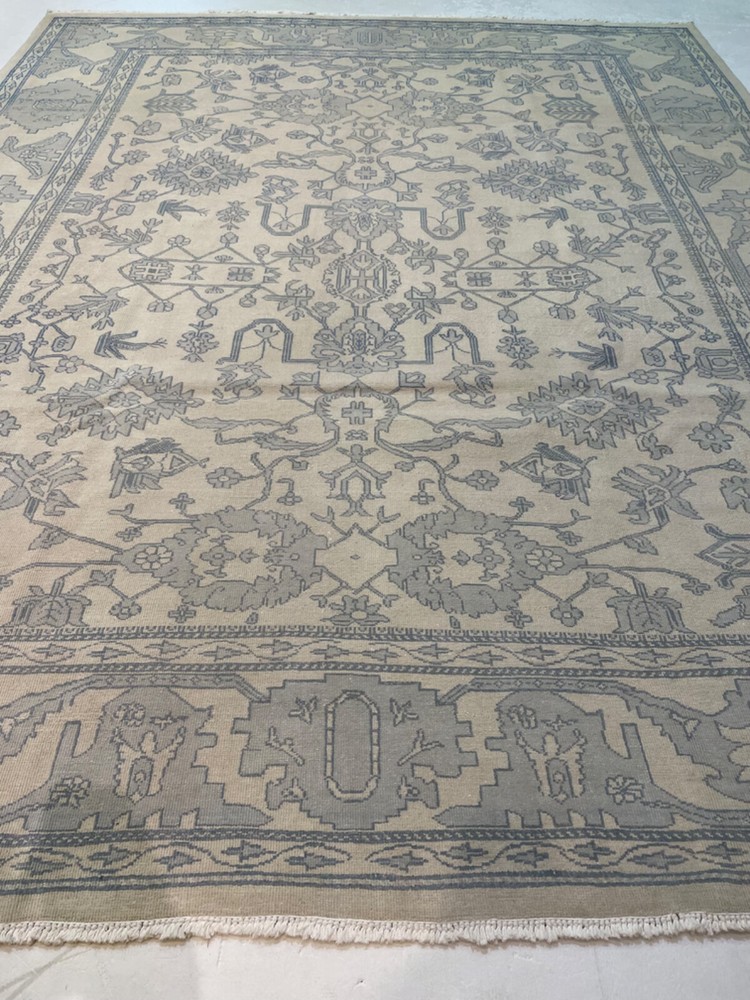 Antique Oriental Hand-Knotted Wool Area Rug Turkish Oushak 8'1" x 9'11"