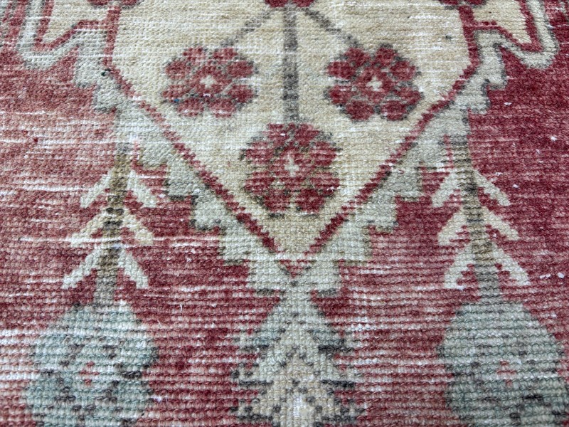 2x5 Vintage Turkish Runner Rug, Hand-Knotted Wool Rug, Red Green Small Oushak gallery
