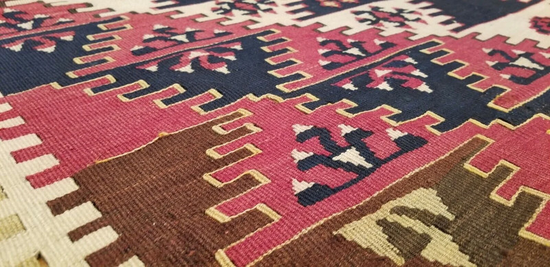 Bohemian 1900-1939s Antique Wool Pile Natural Dye Flat-Woven Kilim 4'8"×13'3" gallery