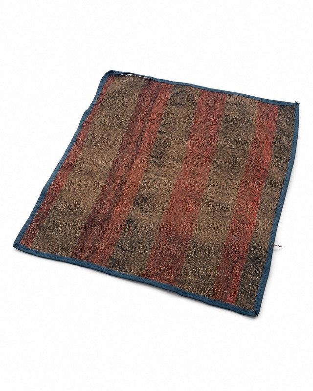 Vintage Afghan Wool Silk Kilim Rug Mat Handmade Tribal Striped Brown Red 20x21 gallery