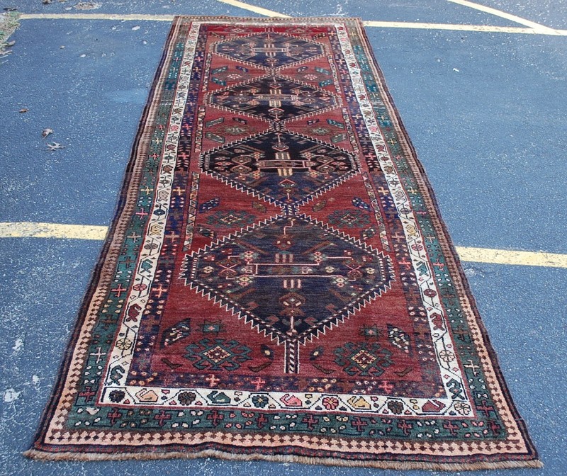 OLD,ANTIQUE CAUCASIAN DESIGN IN SIZE 4'1"×12" VERY RARE KAZAK,VILLAGE DESIGN RUG gallery