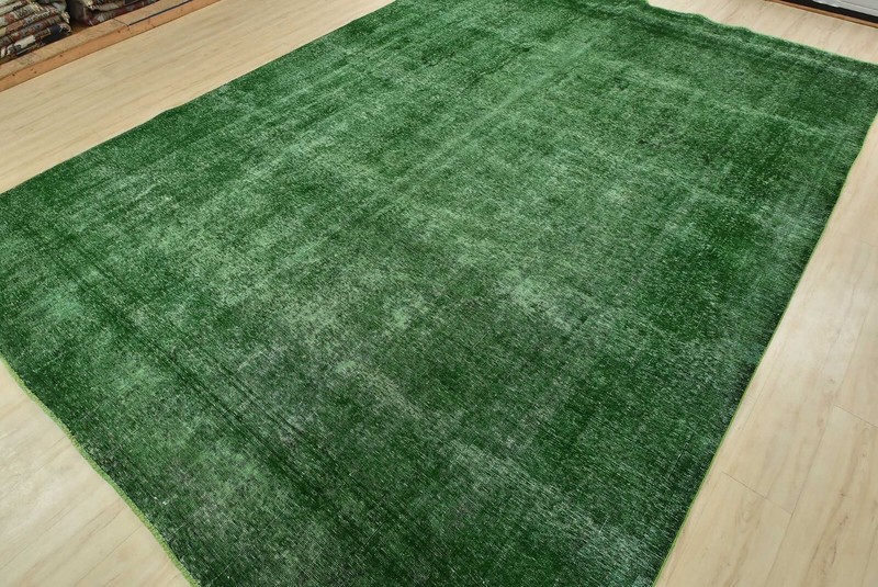 Vintage Overdyed 9’7” x 12’11” Green Distressed Wool Hand-Knotted Oriental Rug gallery