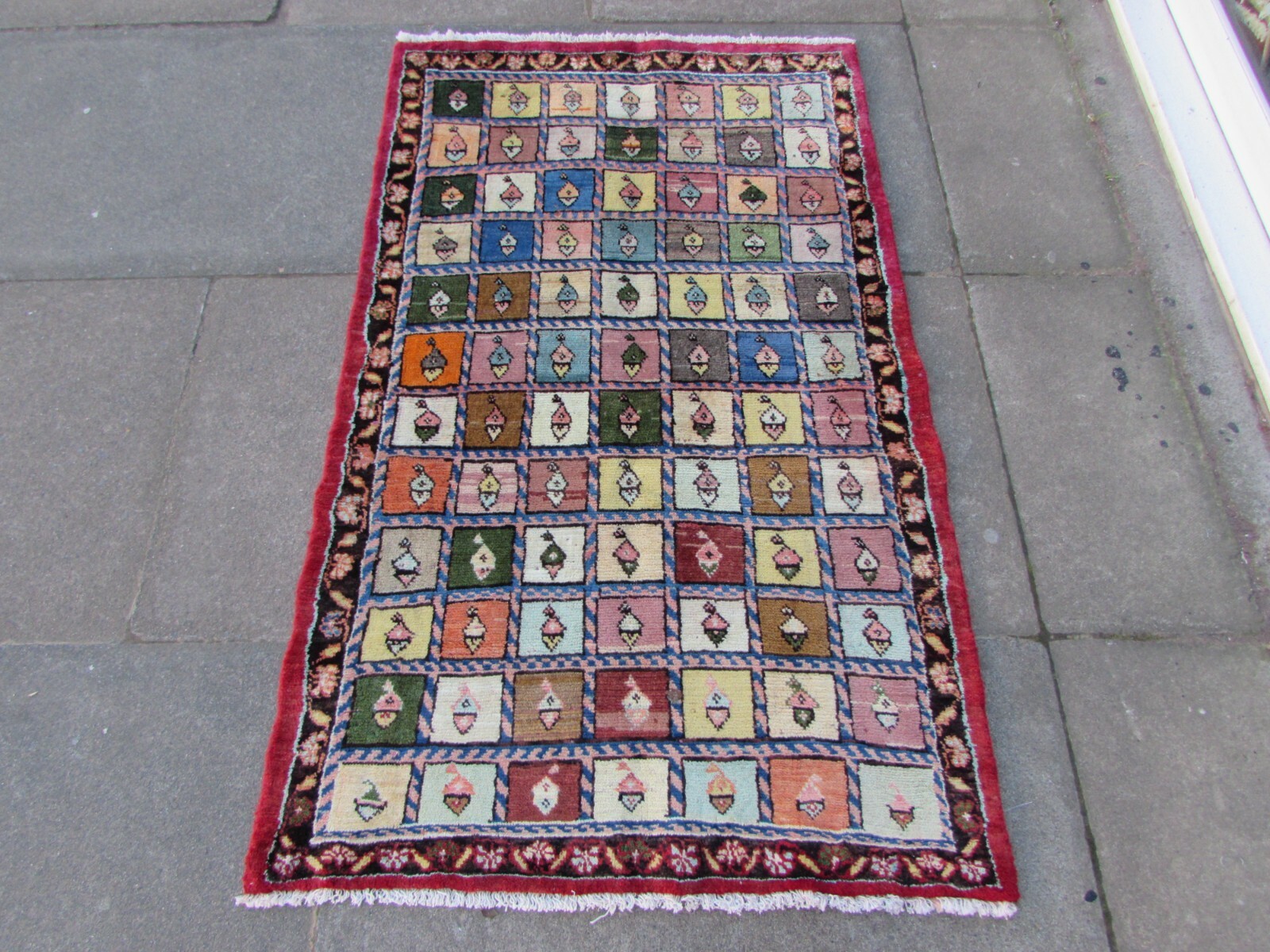 Vintage Traditional Hand Made Oriental Red Green Wool Gabbe Rug 141x85cm gallery