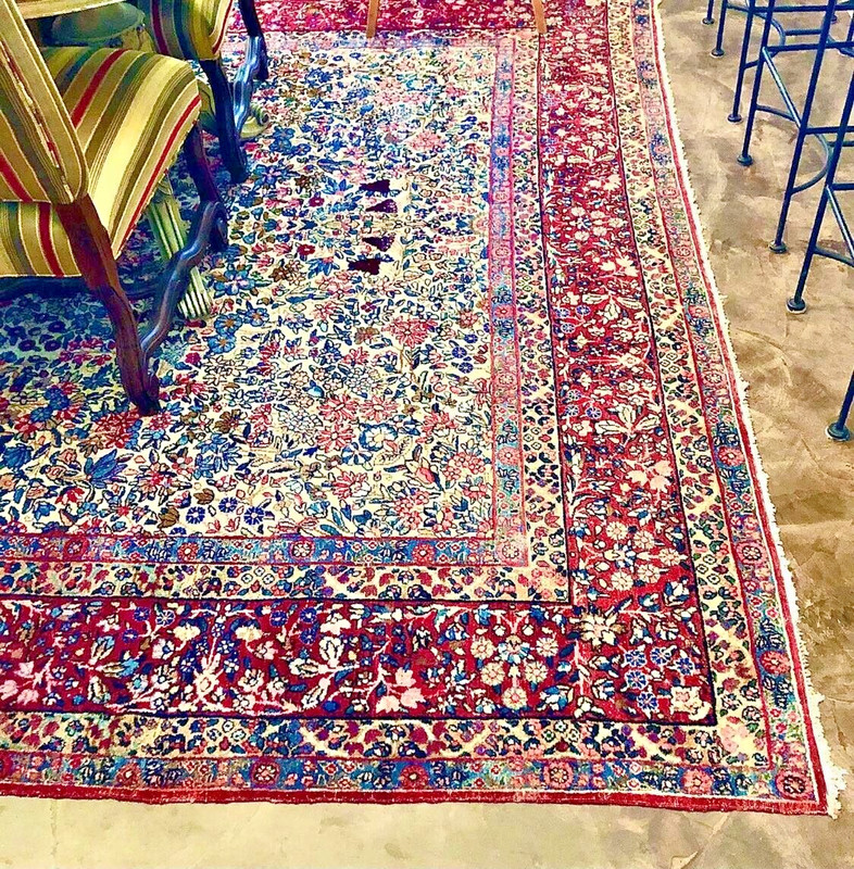 Antique 1899 Kirman Oriental Hand Knotted Rug RedBlue Floral Grape Pattern 12x9 gallery