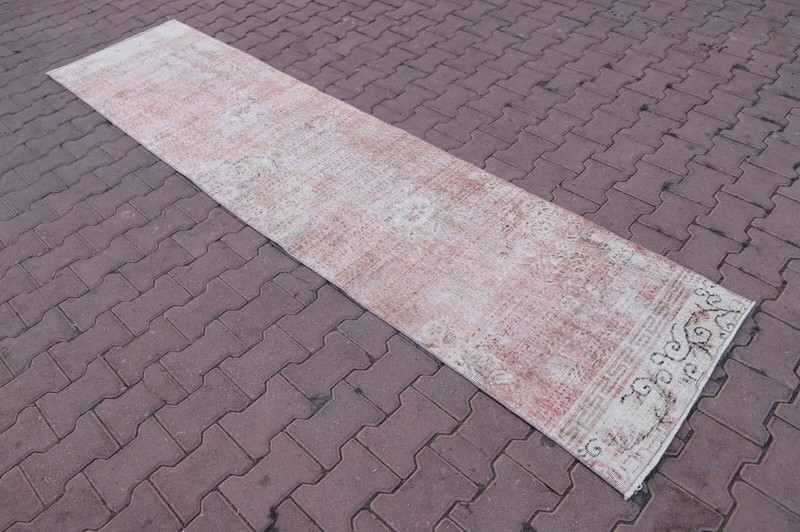 Turkish Handmade Runner Faded Red Hallway Rug Wool Oushak Floral Carpet 2x10ft gallery