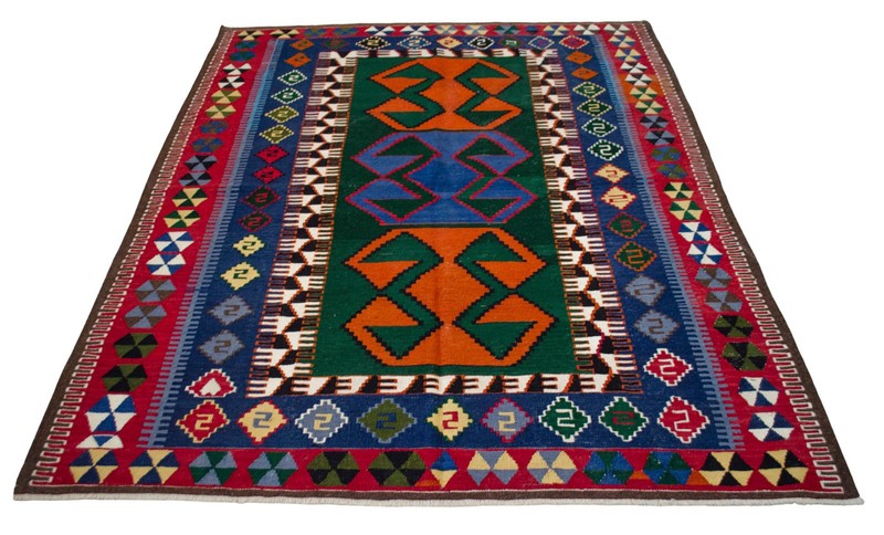 RARE UNUSED Vintage 1960s Turkish Kilim Rug 5'2"x 6'4" | All-Wool Natural Dyes | gallery