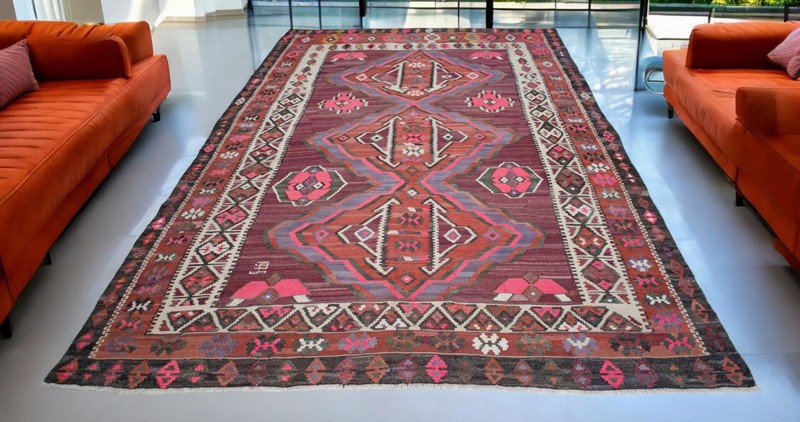 Vintage Turkish Rug Handmade Extra LARGE Rug Tribal Kilim Area Rug 8x14 ft Aprox gallery