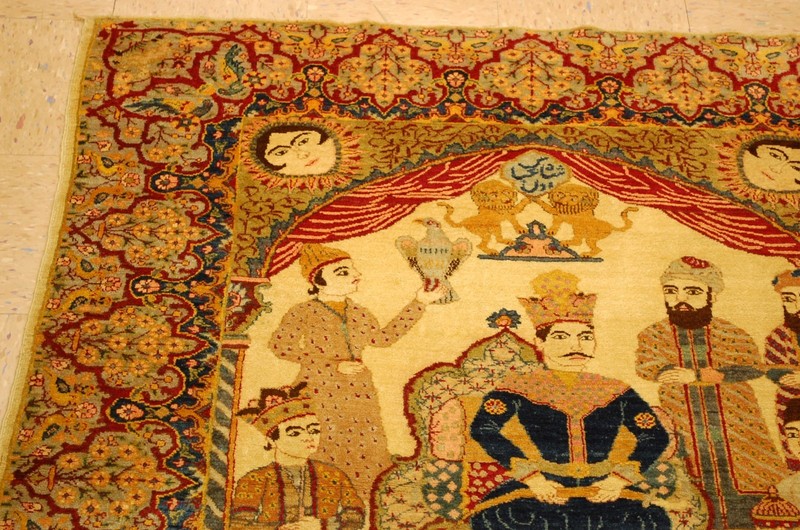 NATURAL WOOL RARE pictural DESIGN HandWoven Oriental Rug,IN size OF 4'8" × 5'10" gallery
