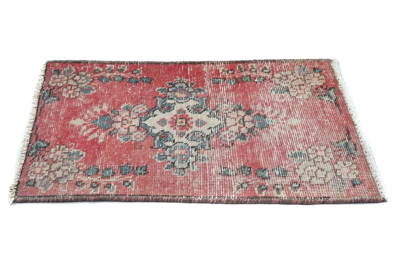 Semi Antique Distressed Oriental Rug Muted Floral Handmade Carpet 1'6X2'3 ft gallery