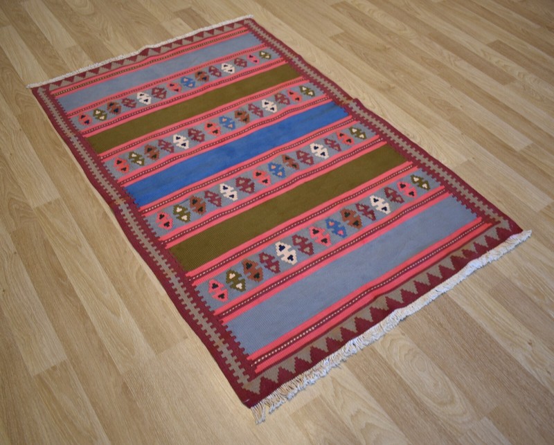 1970's Antique Caucasian Kazak Handmade Kilim 4Ft x 6Ft Free Express Shipping gallery