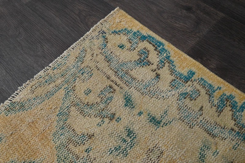 Vintage Turkish Runner Rug 2x5ft BEIGE Handmade Anatolian Oushak Hallway Wool gallery