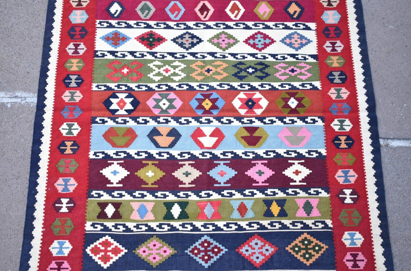 Colorful Caucasian Rug 32'' x 46'' Fine Quality Flat Woven Rug Area Wool Rug gallery