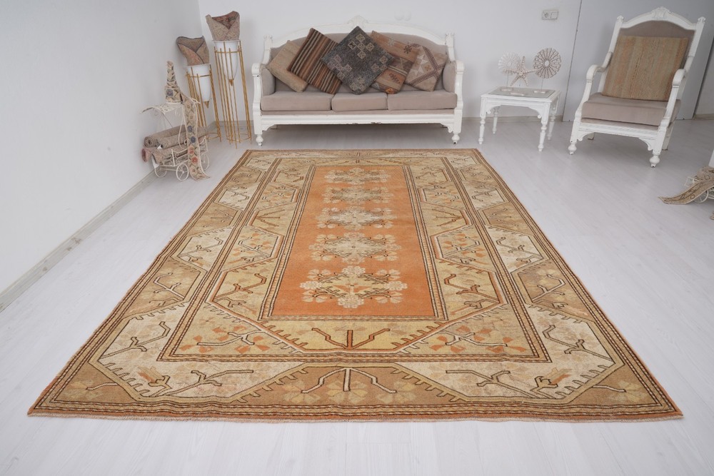7x10 Area Rug Large Turkish Carpet Oushak Oversize Vintage Rug Antique Rug 206