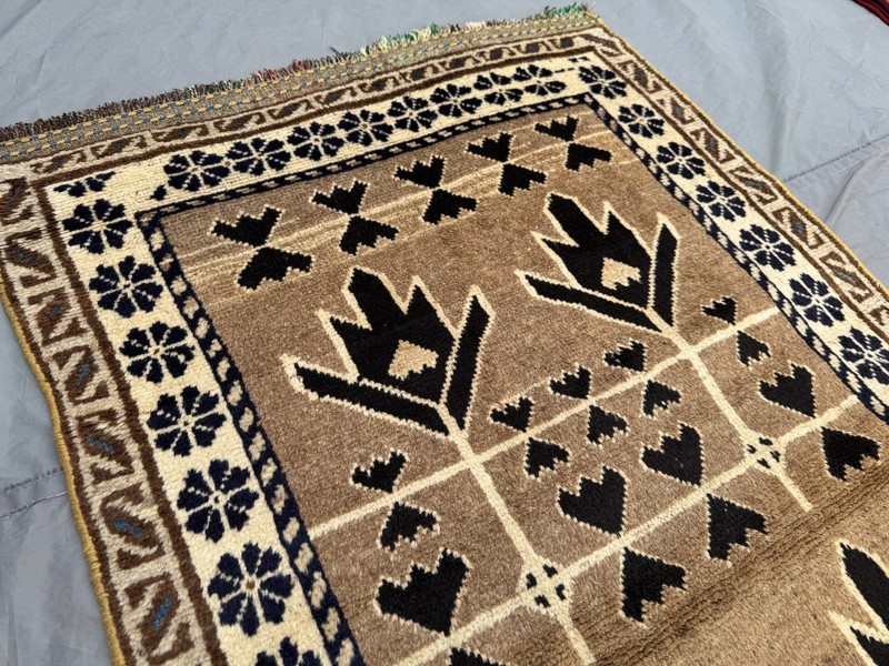 Vintage Afghan Hand-Knotted Wool Rug Beige Tribal Geometric Soft Display Rug gallery