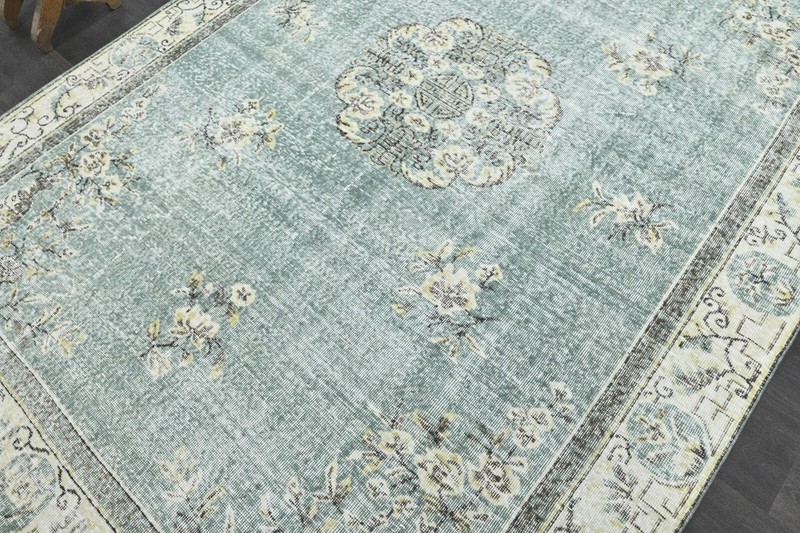 Oushak Turkish Vintage Rug 7x10 Kilim Rug Anatolian Handmade Boho Decor BLUE gallery