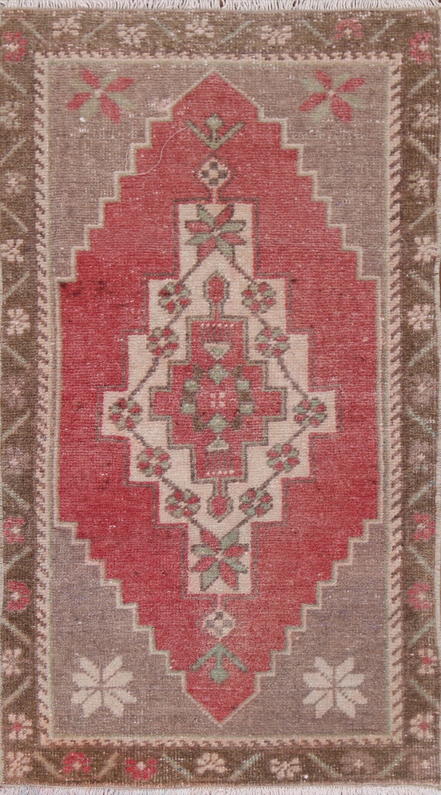 Vintage Red/ Brown Geometric Anatolian Turkish 1x3 Rug Handmade Low Pile Carpet gallery