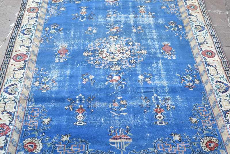 Vintage Chinese Design Rug 79''x128'' Hand-knotted Blue Rug Home Decor Wool Rug gallery