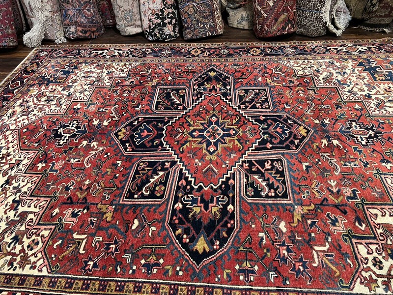 Unique Hand Knotted Vintage Heriz Serapi Area Rug Geometric Carpet 8’5x11’6,297 gallery